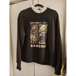 Sandro Black Sandro Sweat Shirt w Removable Collar SIZE 3/L